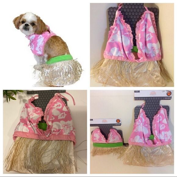 Hula Girl 2 Piece Bikini & Grass Skirt Pet Costume XL NWT - Picture 1 of 6